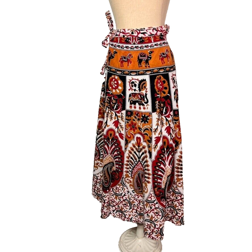 Paths Of The Spirit Skirt Womens One Size Wrap Around Elephant Mandala Printed